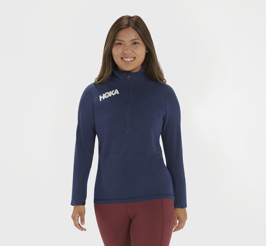 Hoka One One Womens Tops - 1/2 Zip Midlayer - Navy - EUOQ89305